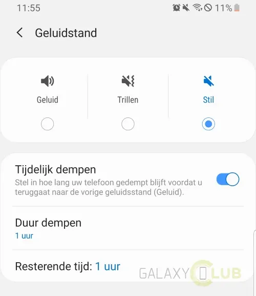 samsung galaxy tijdelijk dempen in android 9.0 pie