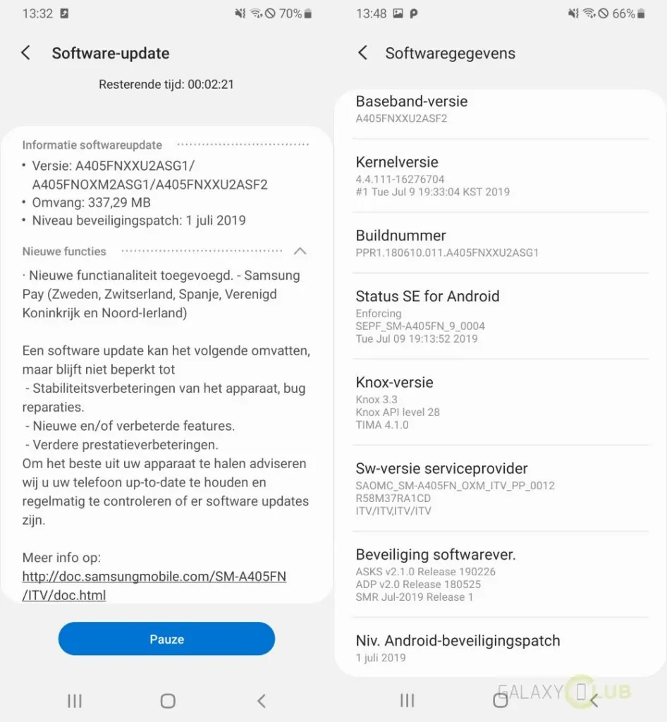 galaxy a40 update juli 2019 changelog a405fnxxu2asg1