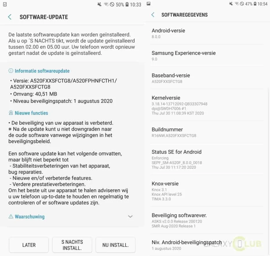 samsung galaxy a5 update augustus 2020