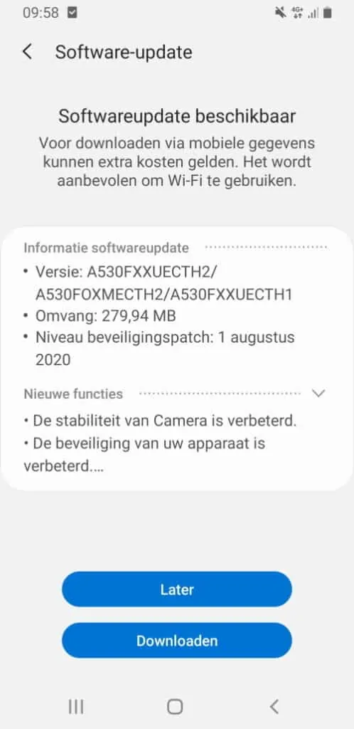 samsung galaxy a8 update augustus 2020