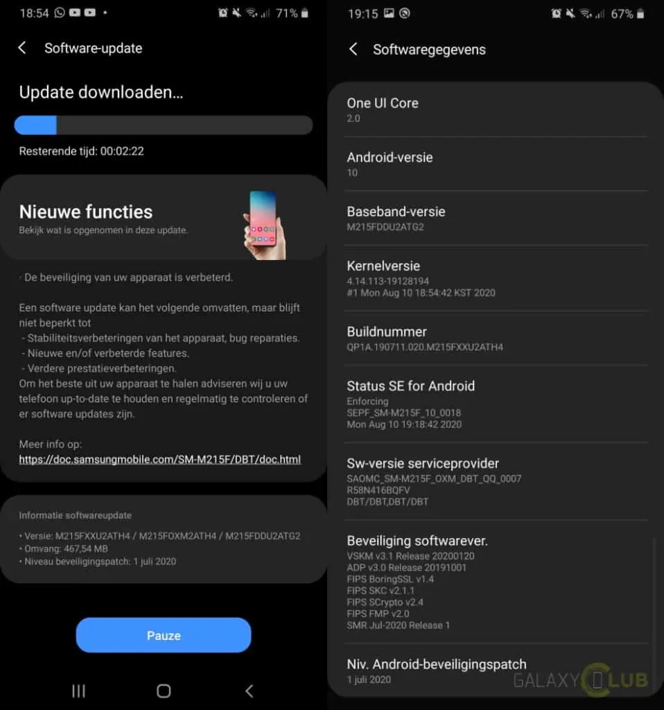 samsung galaxy m21 update