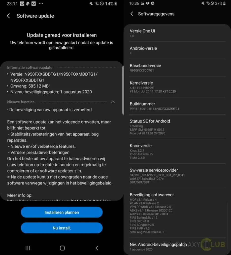 samsung galaxy note 8 update augustus 2020