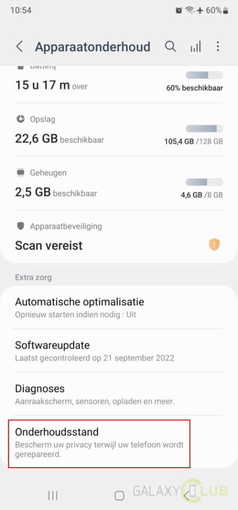 Samsung Galaxy met Android 13: Onderhoudsstand