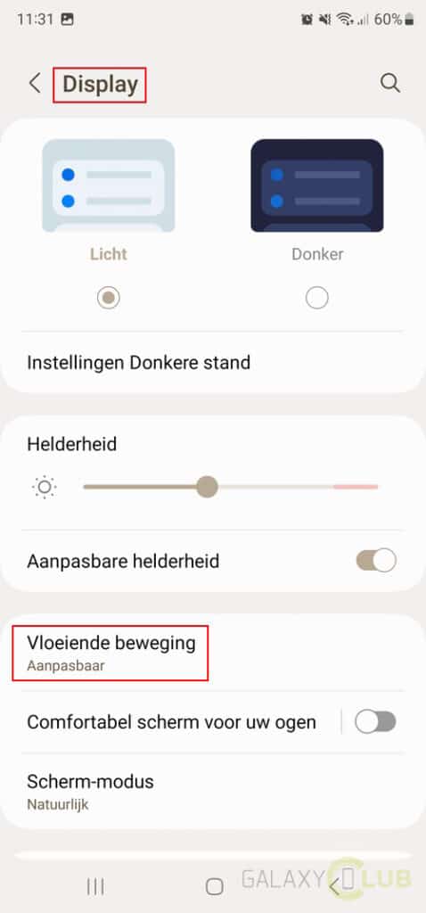 Samsung Galaxy S23 batterij tips: verversingfrequentie naar 60Hz
